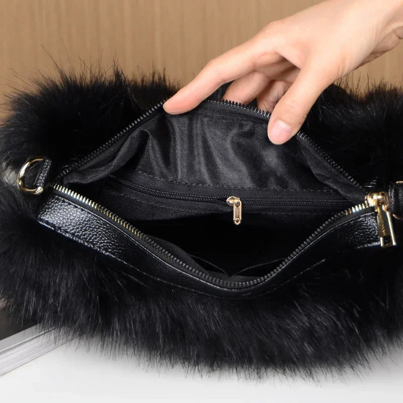 Faux Fur Patchwork Boston Handbag