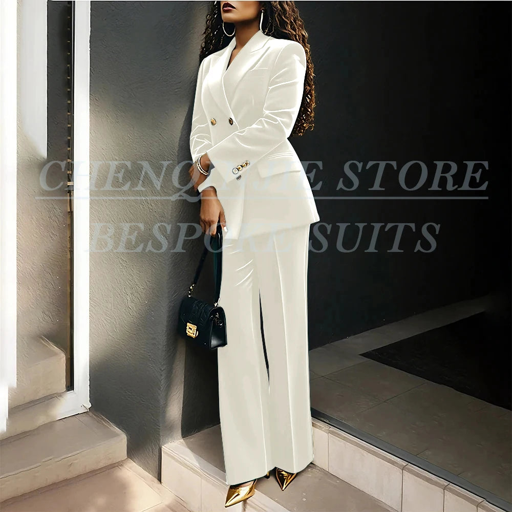 Luxury Green Velvet Women's Suits Fashion Double Breasted Peak Lapel Slim Fit Female Clothing Customzied 2 Piece Jacket Pants