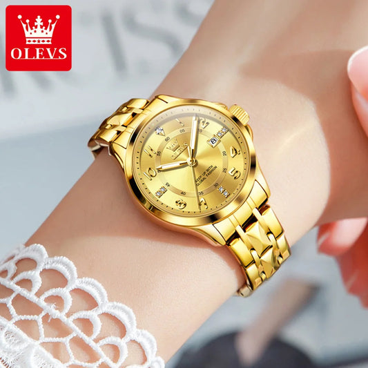 OLEVS 2910 Gold Luxury Brand Women's Watches Waterproof Luminous Wristwatch Date Original Certified Brand Quartz Watch for Lady