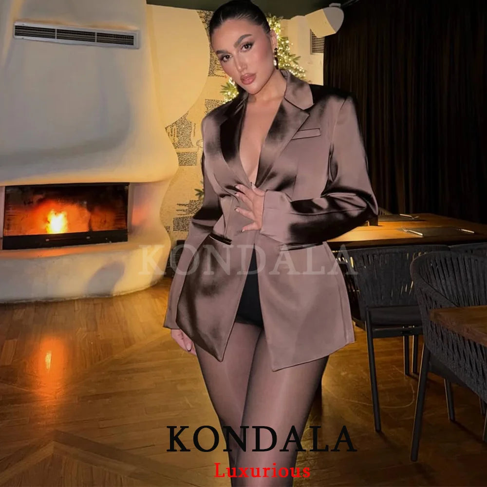 KONDALA Sexy Chic Satin Women Blazer Backless Long Sleeve Party Jackets Fashion 2026 Spring Evening Club Women Elegant Blazer
