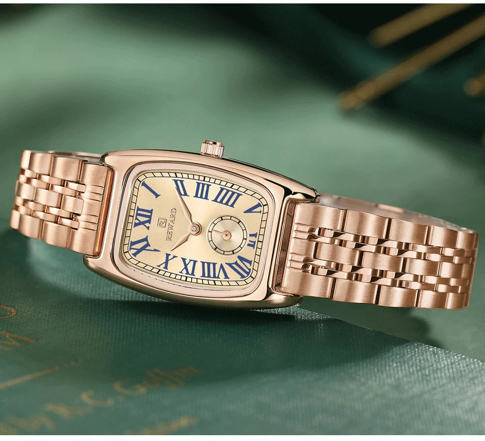 REWARD Luxury Elegant Rectangle Ladies Watch Waterproof Luminous Watch for Woman Stainless Steel Quartz Women's Watches with Box