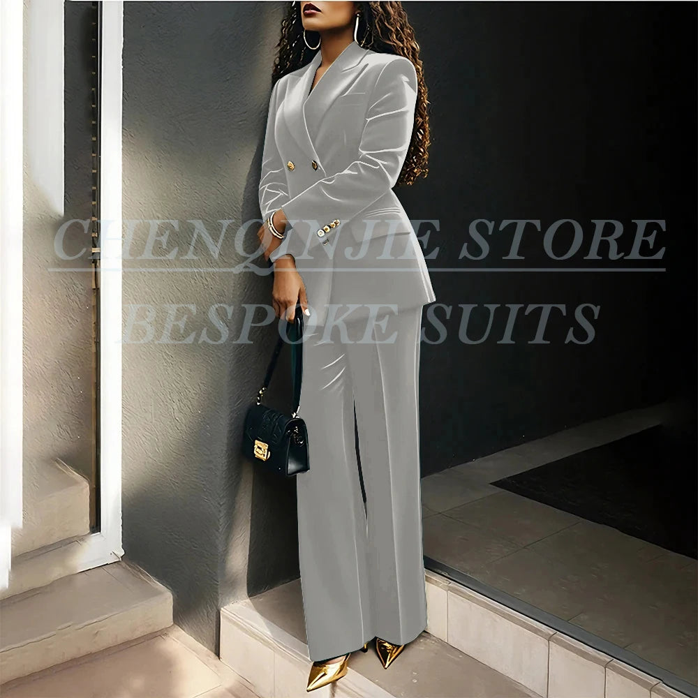 Luxury Green Velvet Women's Suits Fashion Double Breasted Peak Lapel Slim Fit Female Clothing Customzied 2 Piece Jacket Pants