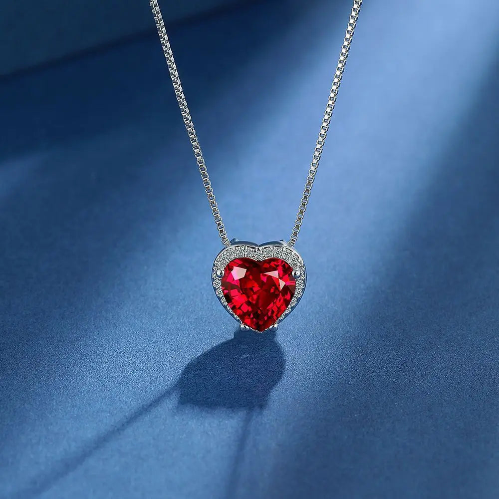 Natural Garnet Red Ruby 925 Sterling Silver Heart Jewelry Set Necklace+Earring+Ring Gemstone Jewelry Women Valentine's Day Gift