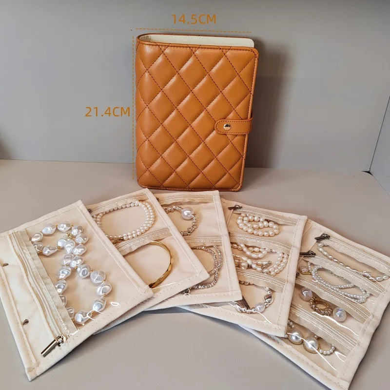 Portable PU Leather Jewelry Storage Book Jewellery Binder, Jewelry Organizer Roll, Small Anti Oxidation Jewelry Storage Bag