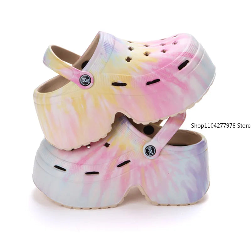Leopard Thick Bottom Clogs for Women Closed Toe Chunky Platform Sandals Woman Summer 2025 Super High Wedge Heel Slippers Female