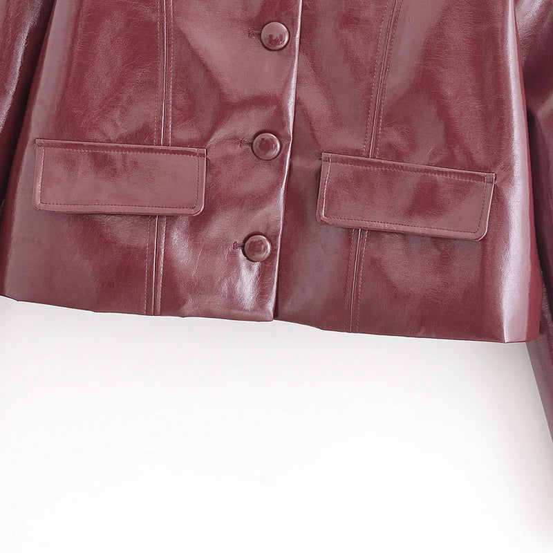 Leather Jackets Women's Pu Coat Red Elegant Outwear Long Sleeve Coat With Pockets Cropped 2024 inszart inszart Woman Jackets Top