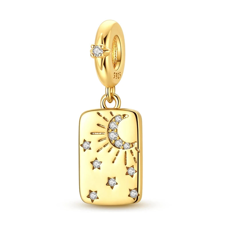 925 Sterling Silver Charm Pendant Star Moon Sun Starry Sky Beaded Charm Fit Original Bracelet DIY Fine Jewelry Making For Women