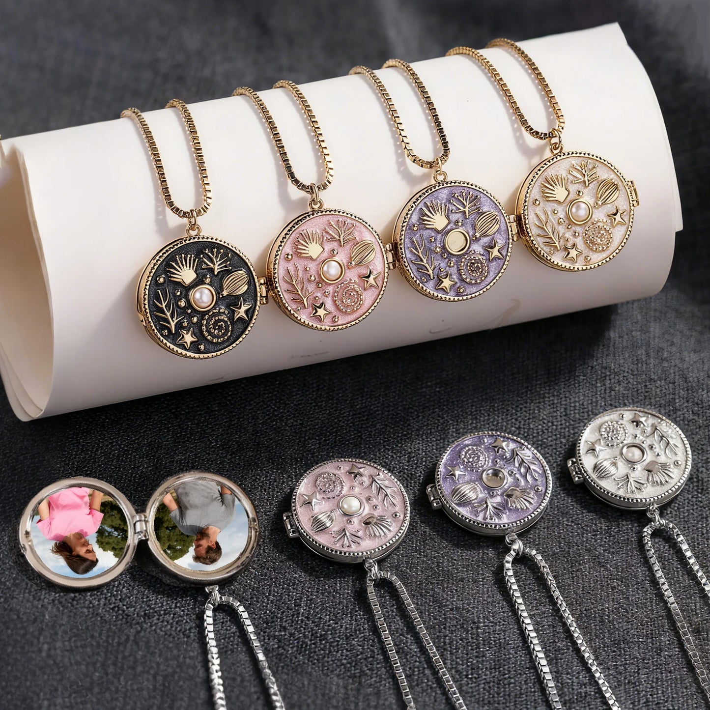 Atoztide Custom Photo Album Necklace For Women Alloy Copper Cat Dog Heart Pendant Picture Locket Personalized Anniversary Gift