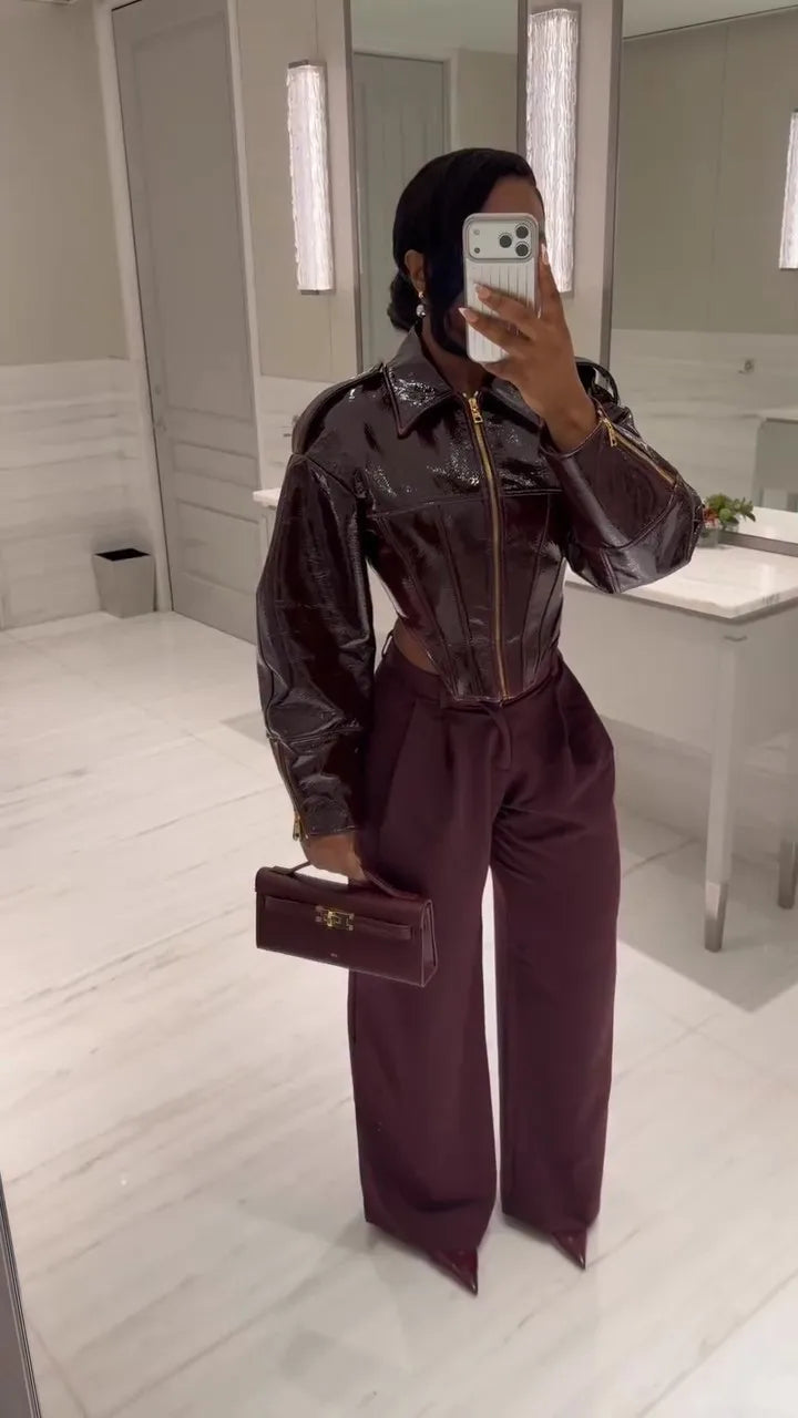 Cinched-Waist Leather Jacket | Faeva London