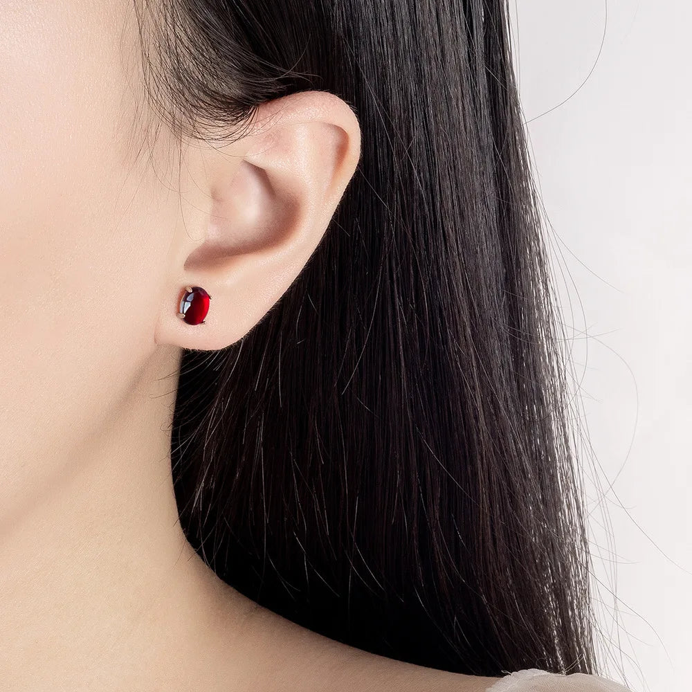 Garnet Ruby 925 Sterling Silver Stud Earrings for Women Fashion Oval Red Genuine Natural Statement Gemstone Jewelry 2026