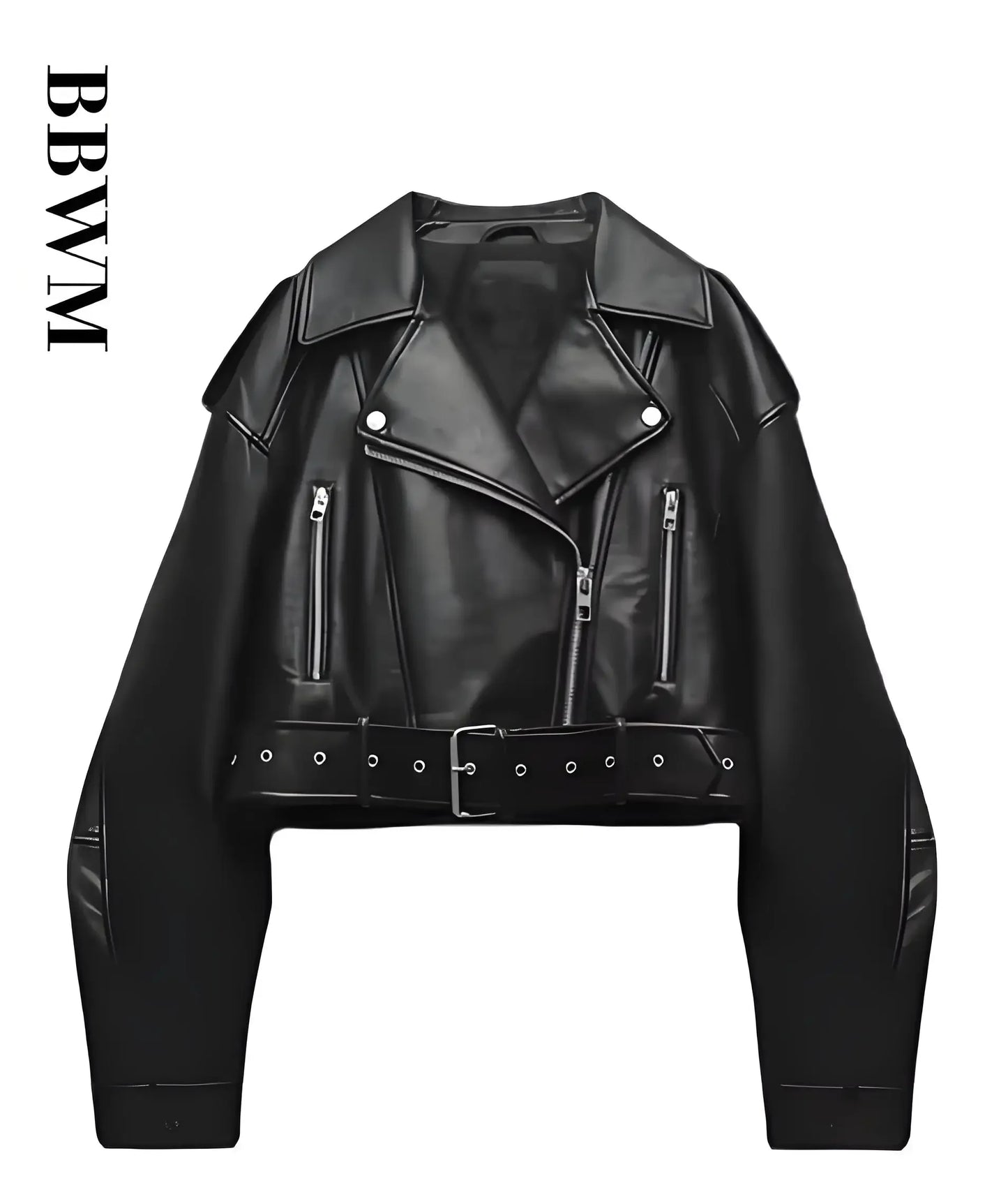 Women Vintage Loose Washed Faux Leather Short Jacket Streetwear Female Zipper Belt Moto Biker Retro Coat Outwear Tops