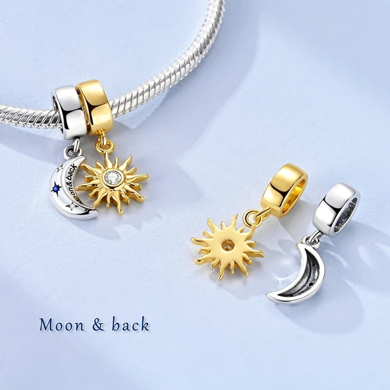 925 Sterling Silver Charm Pendant Star Moon Sun Starry Sky Beaded Charm Fit Original Bracelet DIY Fine Jewelry Making For Women