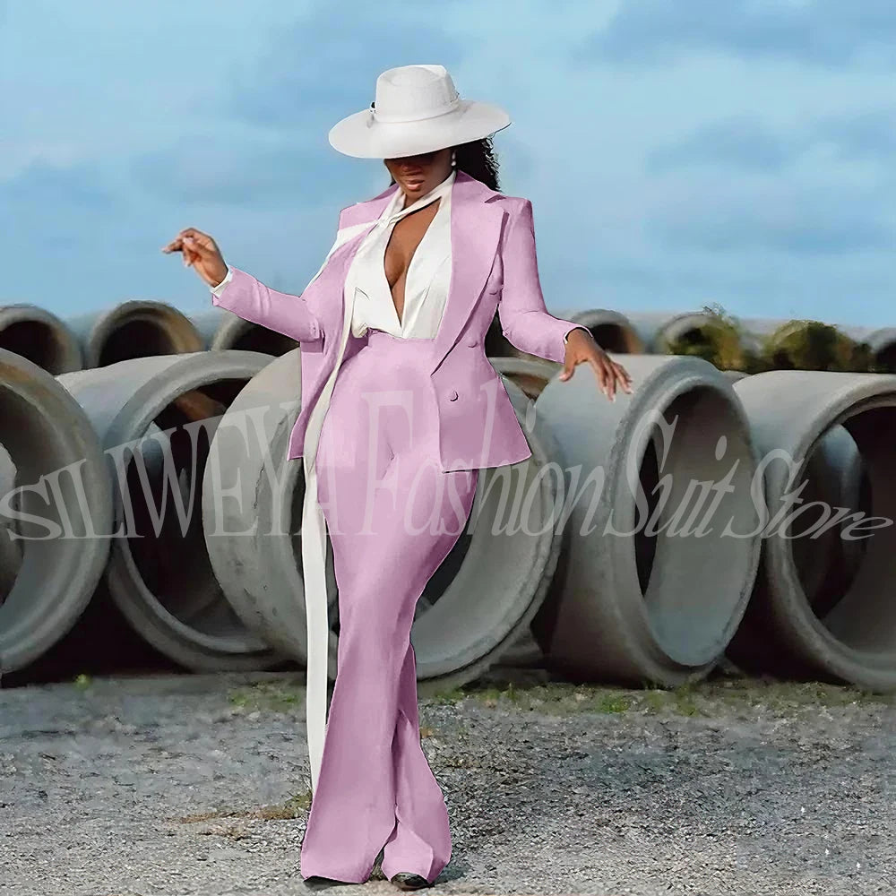 Fashion Pure White Female Suit 2 Pieces Jacket Pants Women Ladies Evening Party Tuxedos Formal Work Wear For Wedding
