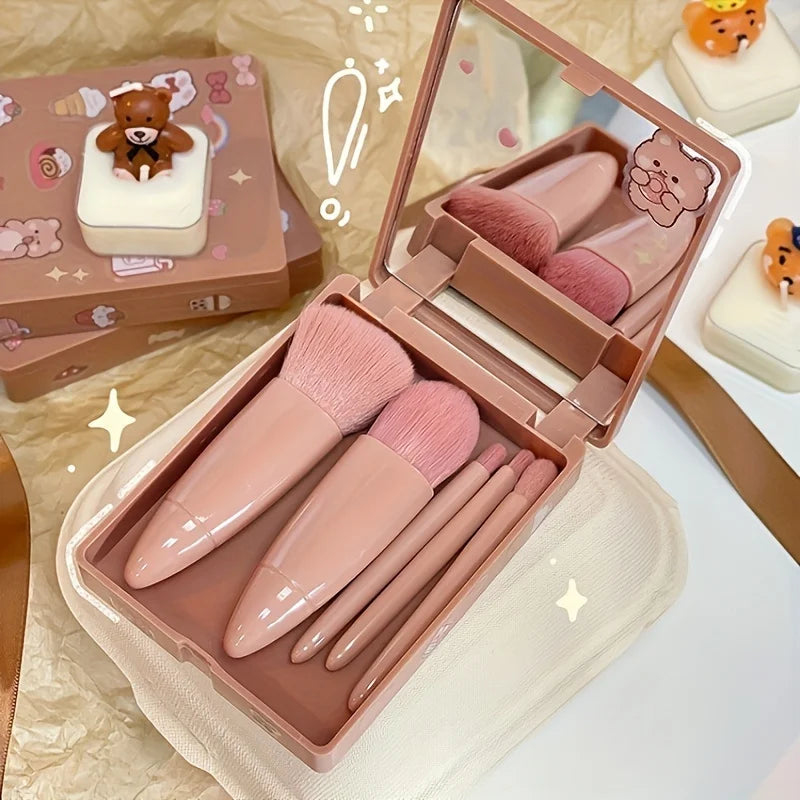 5Pcs Travel Makeup Brush Set with Mirror