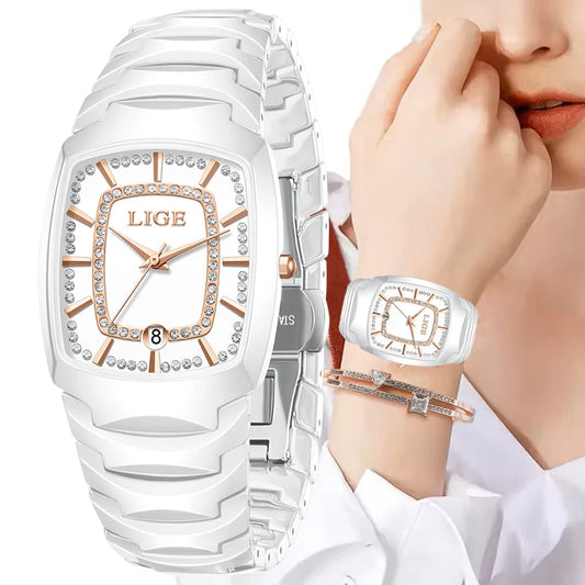 LIGE Luxury Watch for Woman Waterproof Stainless Steel Quartz Ladies Watch Outdoor Sport Women's Watches Elegant Female Clock