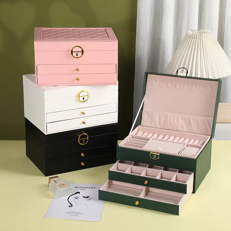 Large Jewelry Storage Box Multi-Layer Organizer For Jewelry Necklace Earring Leather Jewellery Storage Packaging Display Boxes