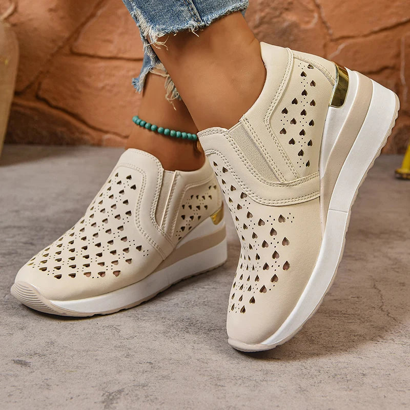 Hollow Out Breathable Wedge Sneakers for Women Lightweight Non Slip Vulcanize Shoes Woman Plus Size Comfort Slip On Casual Shoes