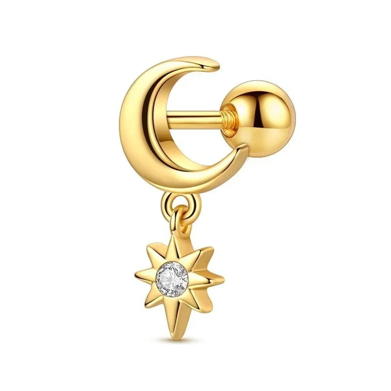 Hot Sale Original 925 Sterling Silver Star & Moon Charms Earrings Ring Beads Pendant fit Bracelet Necklace DIY Fine Jewelry Gift