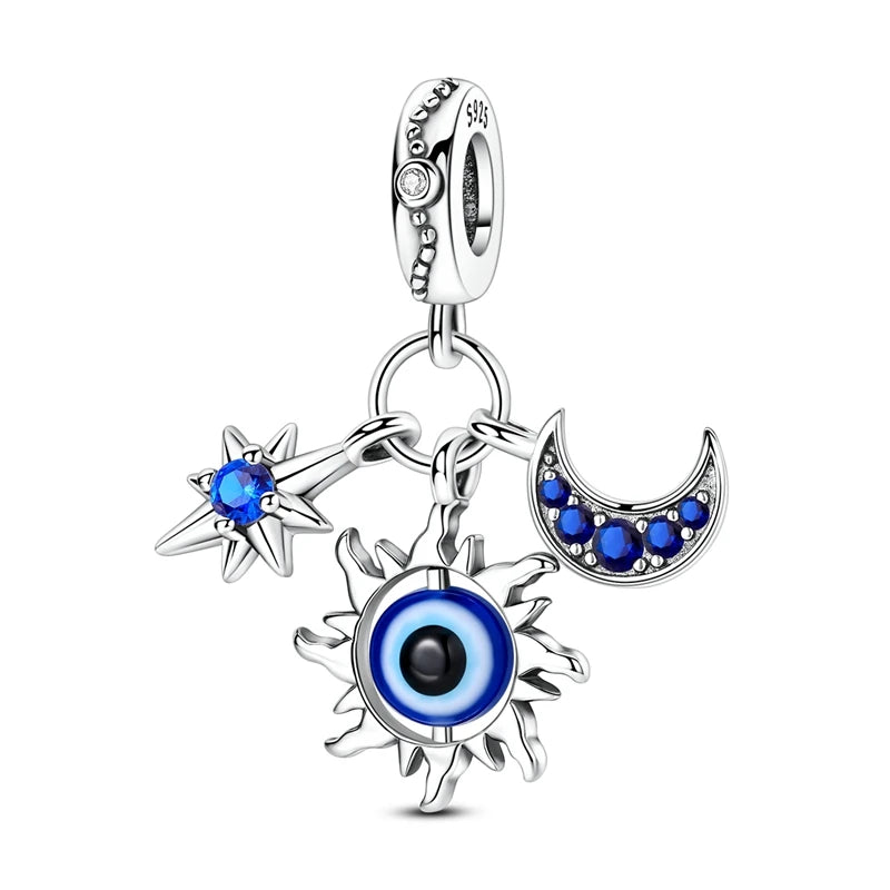 925 Sterling Silver Charm Pendant Star Moon Sun Starry Sky Beaded Charm Fit Original Bracelet DIY Fine Jewelry Making For Women