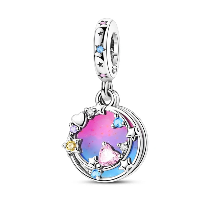 925 Sterling Silver Charm Pendant Star Moon Sun Starry Sky Beaded Charm Fit Original Bracelet DIY Fine Jewelry Making For Women