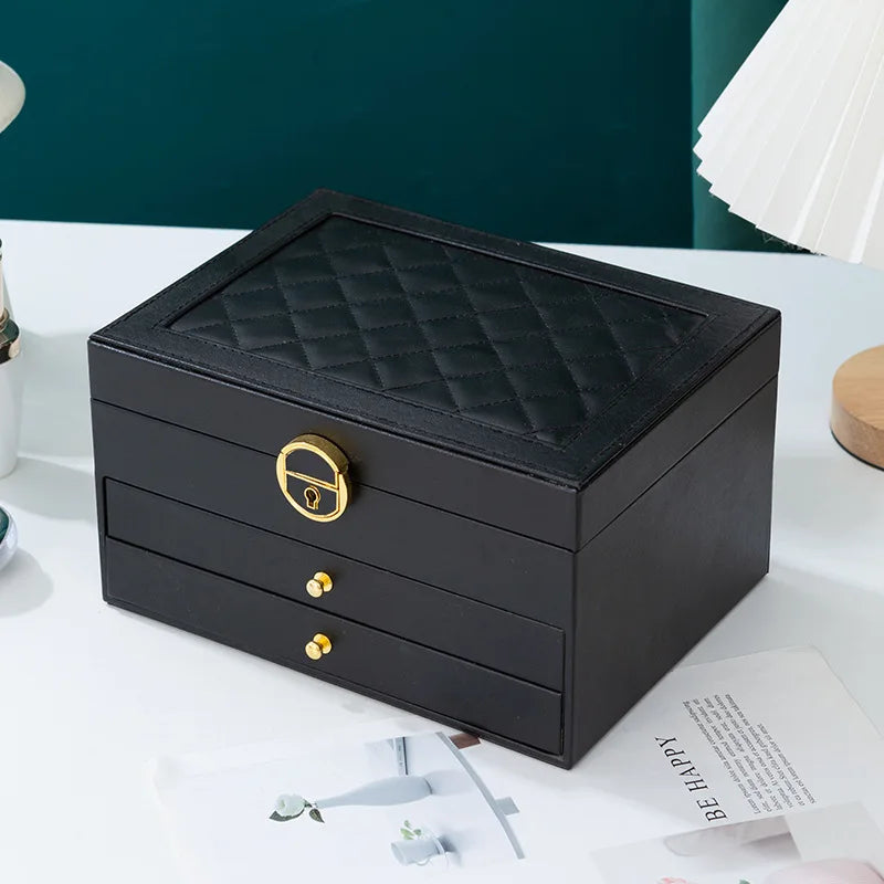 Large Jewelry Storage Box Multi-Layer Organizer For Jewelry Necklace Earring Leather Jewellery Storage Packaging Display Boxes