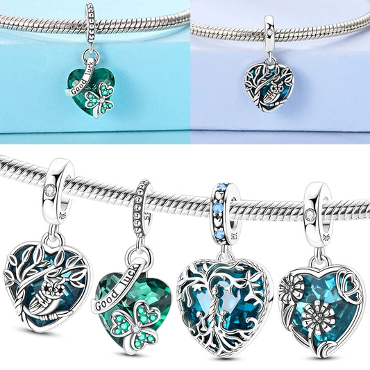 Heart Of The Ocean Charms Bead 925 Sterling Silver CZ Blue Zircon Forever Lover Pendant Fit Original Bracelet DIY Jewelry Gift