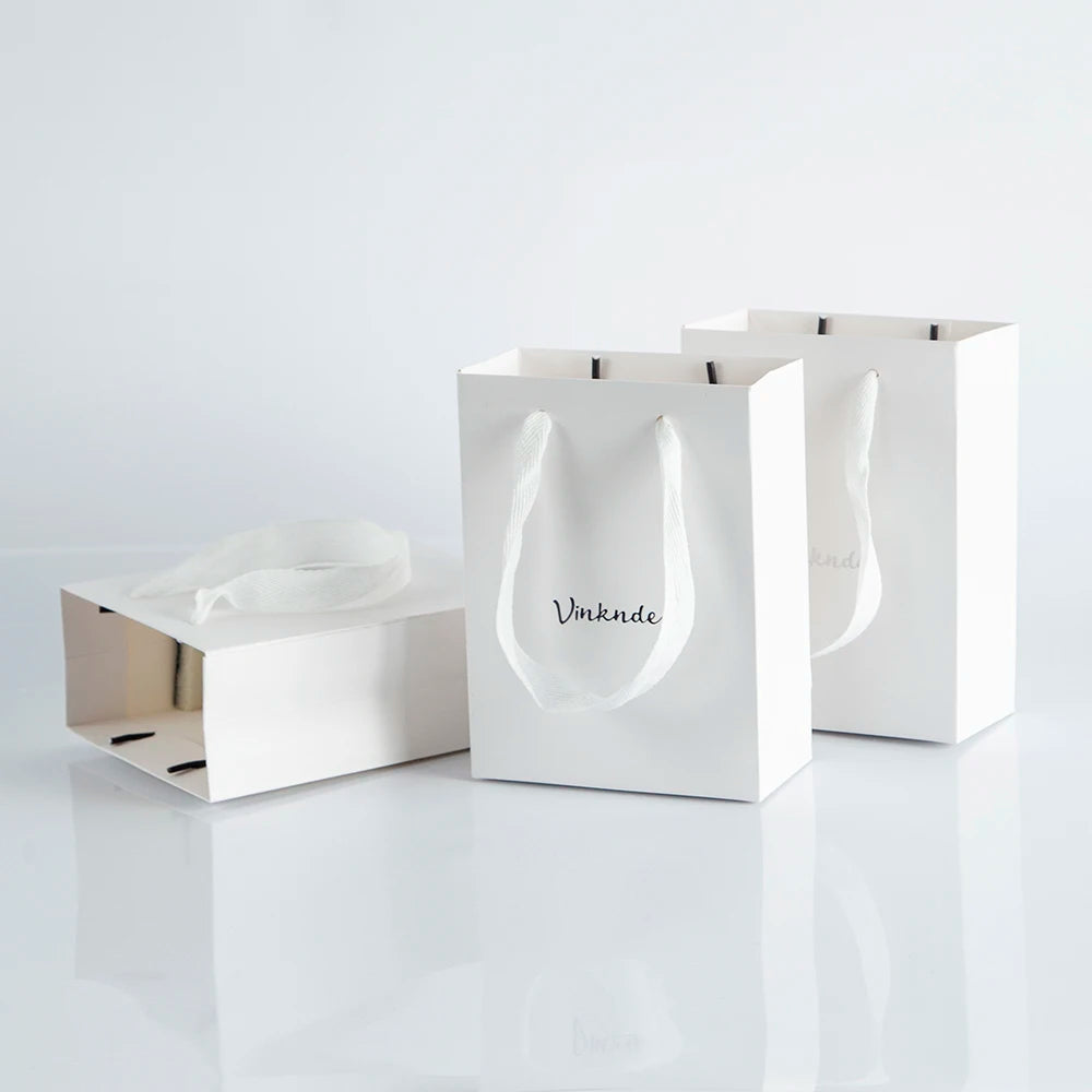 100Pack Kraft Gift Bags with Handles Custom Logo 15x6 | Faeva London