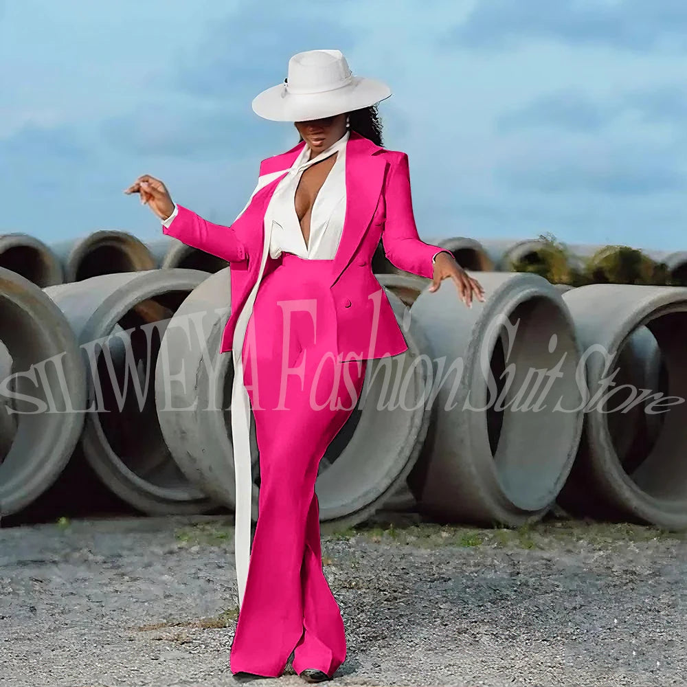 Fashion Pure White Female Suit 2 Pieces Jacket Pants Women Ladies Evening Party Tuxedos Formal Work Wear For Wedding
