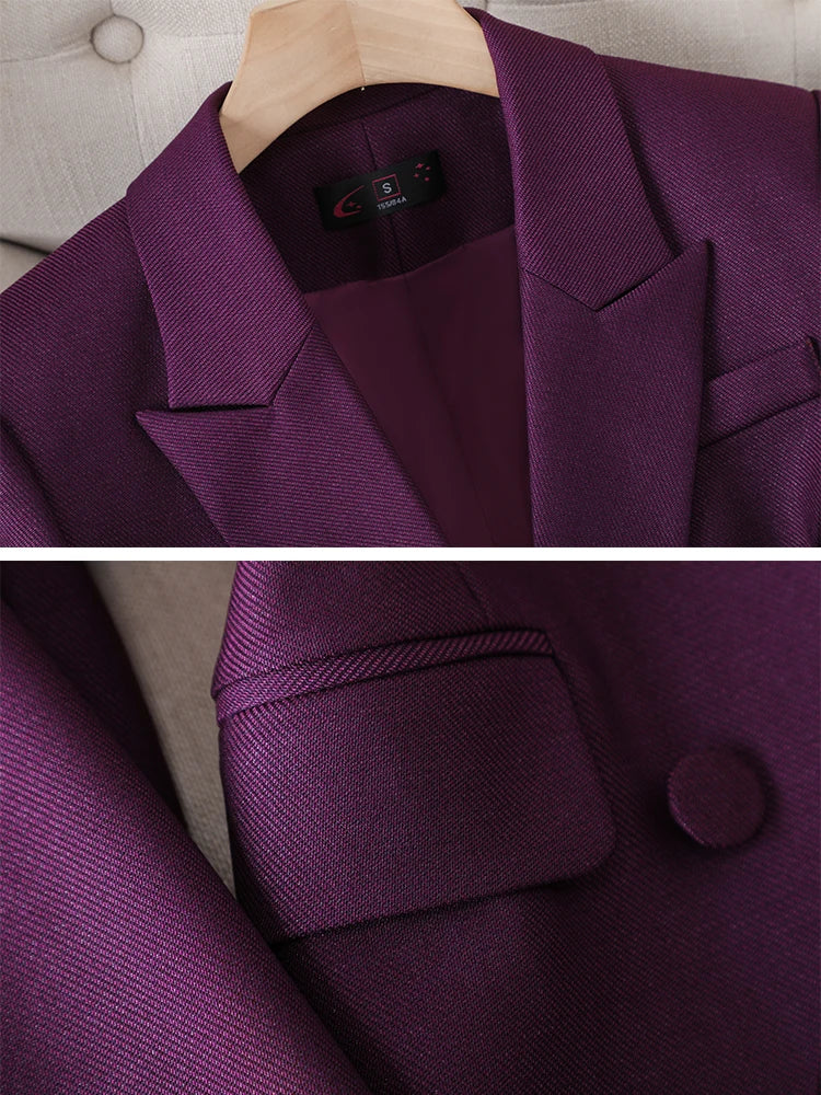 Blue Purple Black Women Blazer and Pant Suit Office Ladies Business Work Wear 2 Piece Set Female Long Sleeve Jacket And Trouser