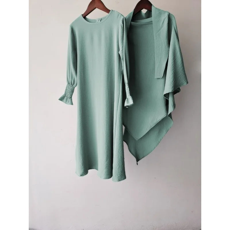 Eid Kids Hijab Hooded Bat Sleeve Dress Fashion Casual Children Wear Jilbab Islam Muslim Ramadan Dubai Turkey Abaya Modest Outfit