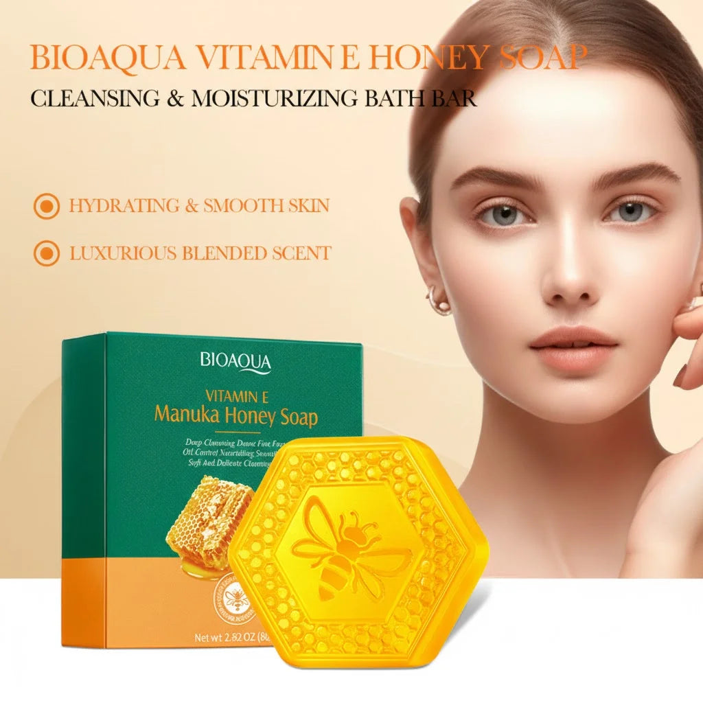 BIOAOUA Vitamin E Honey Essential Oil Soap - Gentle Cleansing Facial & Body Wash, Moisturizing Hydrating Fragrant Bath Soap, Nat
