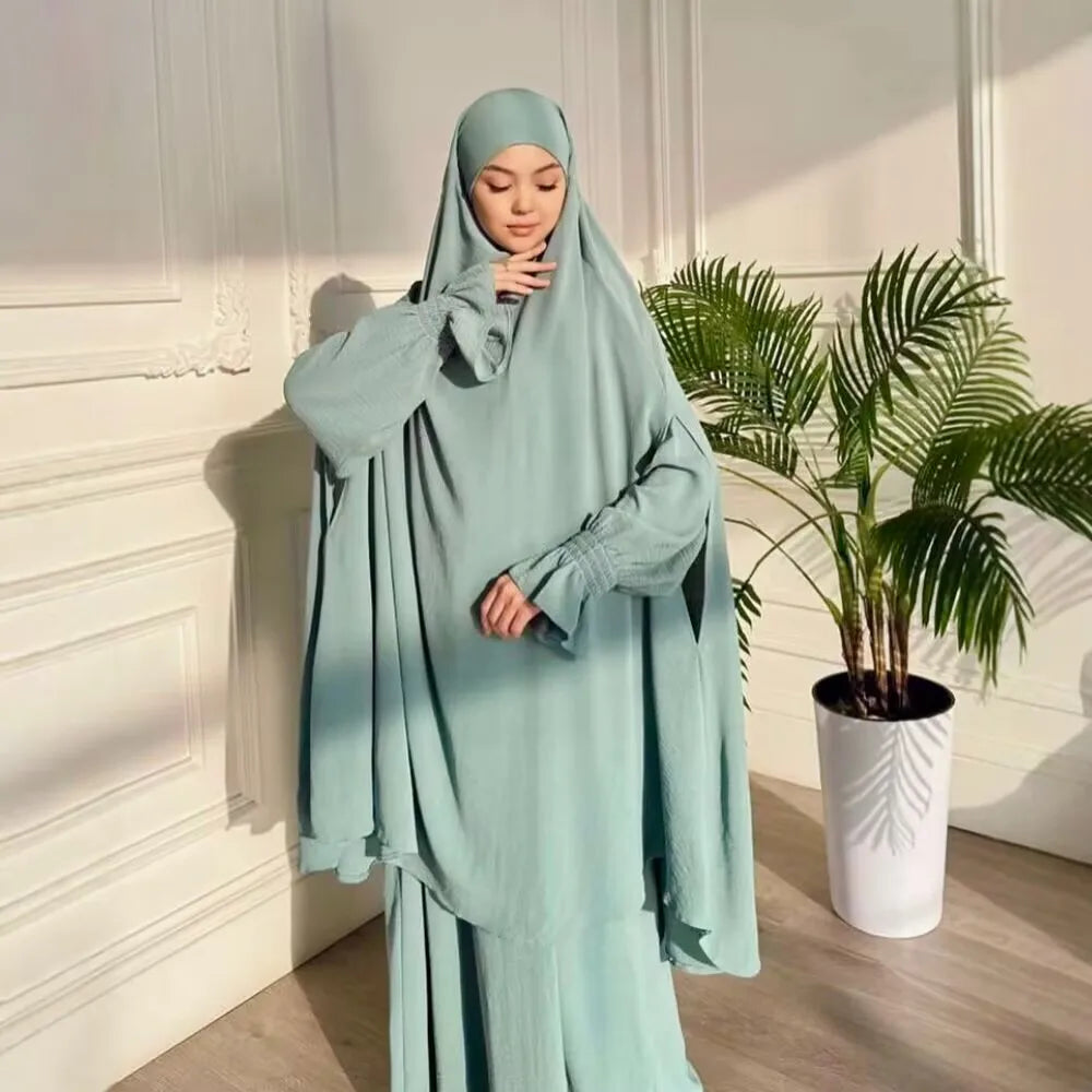Muslim Women Dresses Khimar Two Piece Set Prayer Garment Eid Ramadan Dubai Hijab Kaftan Arab Long Robe Prayer Suit Vestidos 2026