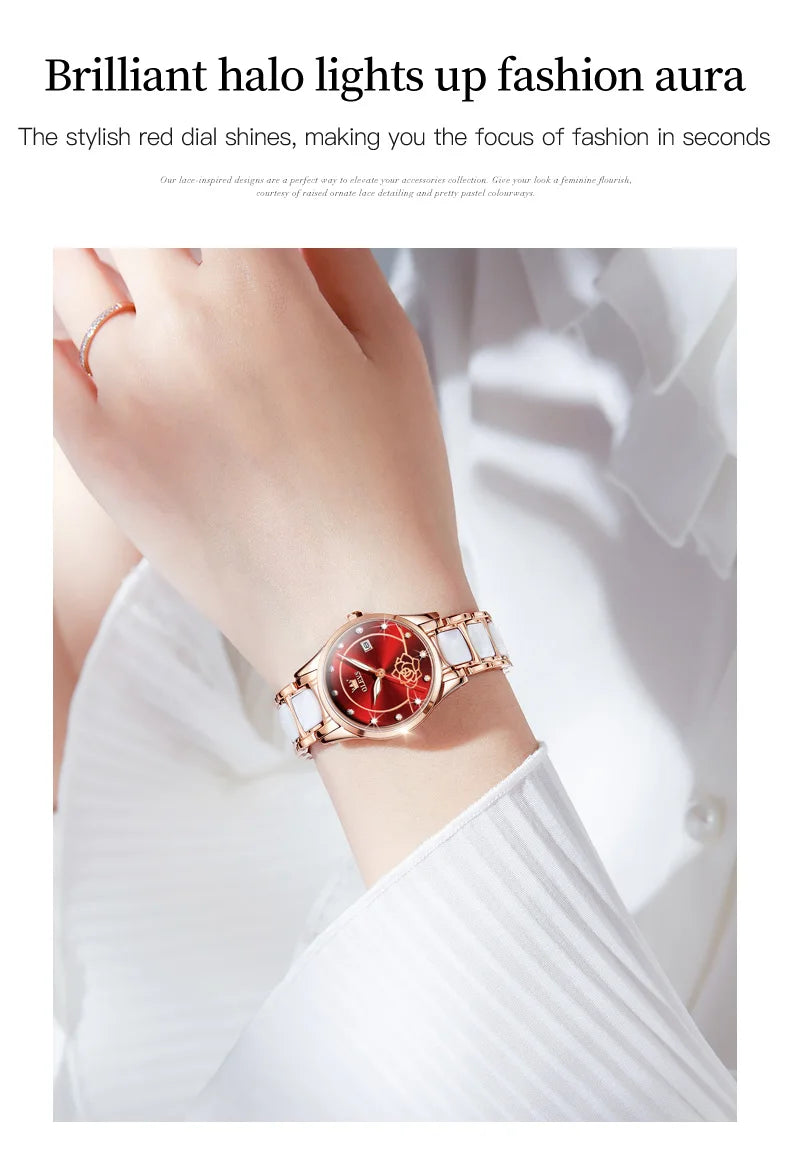 OLEVS 3606 Women's Watch Luxury Quartz Japanese Movement Watch Exquisite Rose Waterproof dial Elegant Ceramic Women's Watch