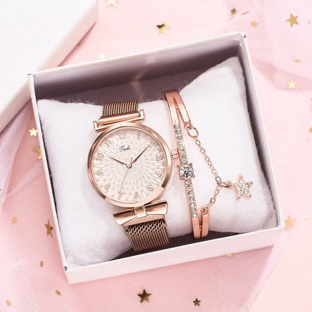 Luxury Women Bracelet Quartz Watches For Women Magnetic Watch Ladies Sports Dress Pink Dial Wrist Watch Clock