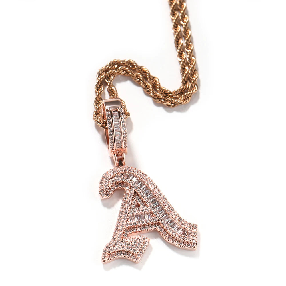 THE BLING KING Gothic Old English Initial Letter A-Z Pendant Iced Out Cubic Zirconia Charm Choker Necklace Hiphop Jewelry