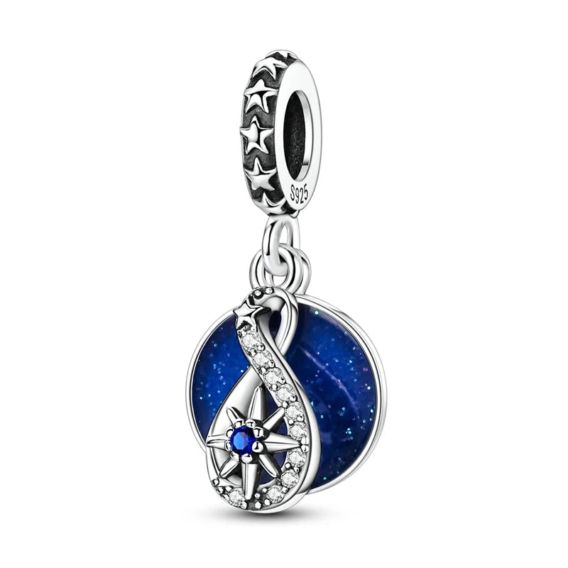 925 Sterling Silver Charm Pendant Star Moon Sun Starry Sky Beaded Charm Fit Original Bracelet DIY Fine Jewelry Making For Women