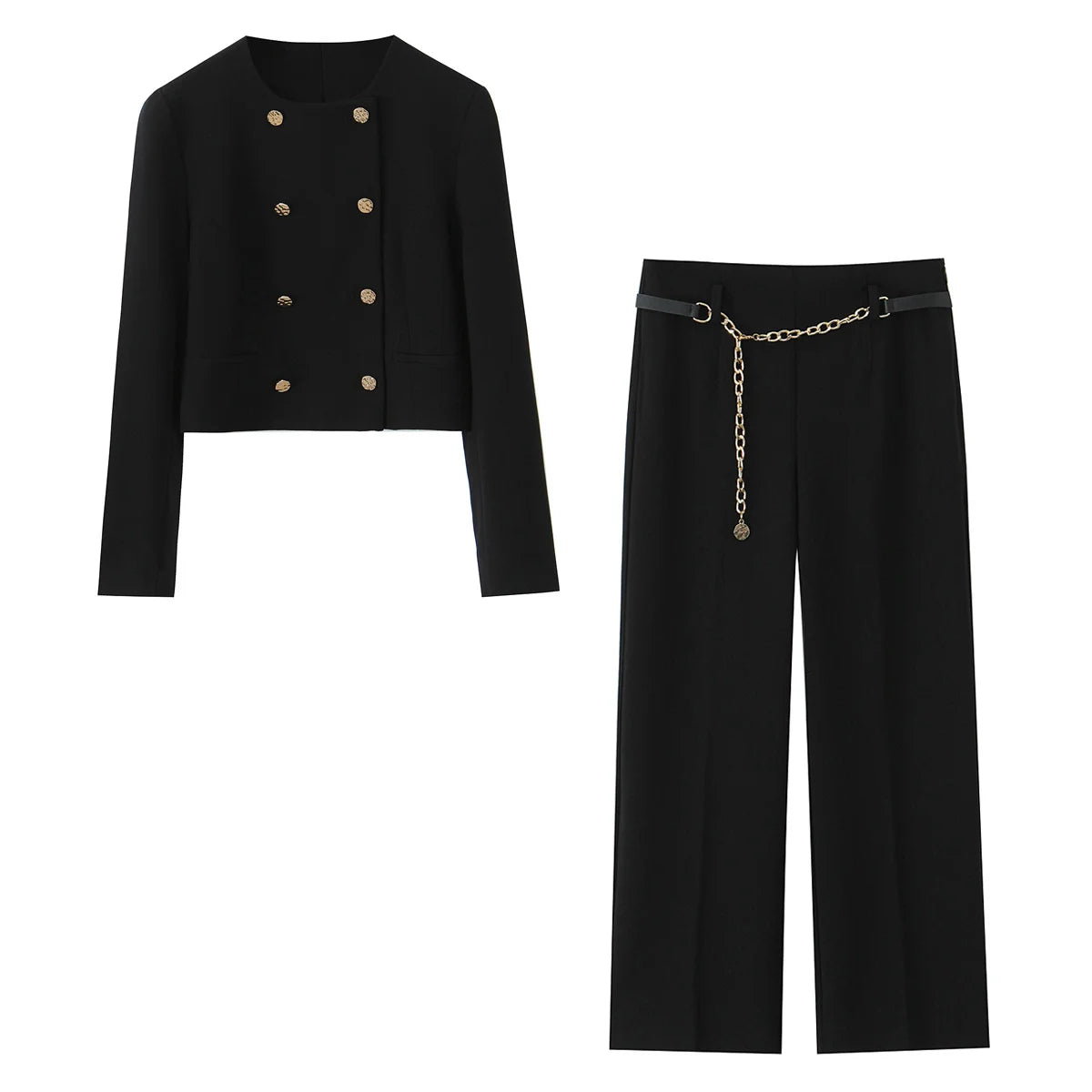 EDSA Women Cropped Pants Set Double Breasted Blazer Jacket High Waist Straigh Leg Long Pants for Office Lady Suits