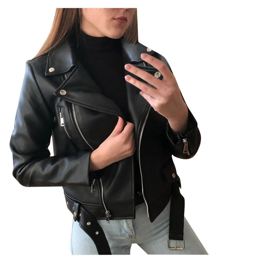 Motorcycle Faux Pu Leather Jackets 2026 Spring Autumn Fashion Zip up Top Outerwear Lady Basic Coats Plus Size Female Jackets New