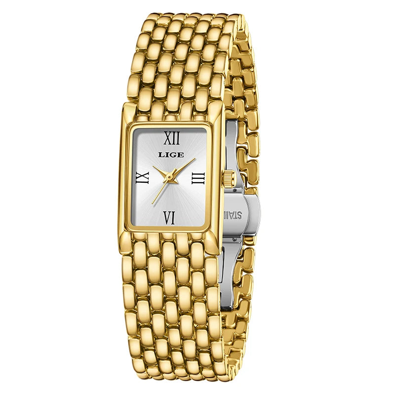 LIGE Watch Women Fashion Casual Luxury Womens Waterproof Square Dial Steel Belt Quartz Wrist Watches Christmas Gifts Reloj Mujer