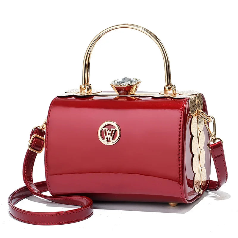 Patent Leather Diamond Handle Bag