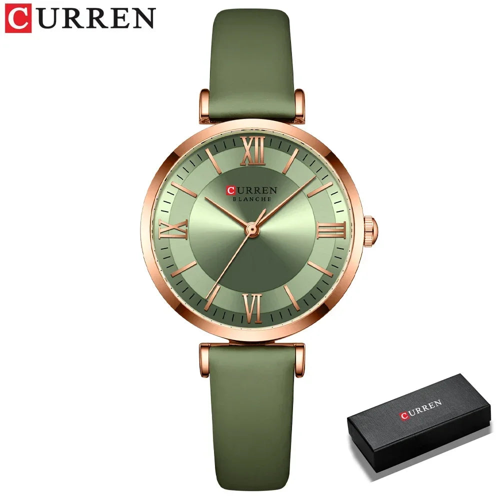 CURREN Luxury Women's Watch Stylish Leather Strap  Quartz Movement Casual Elegant Ladies Wristwatch Fashionable Design with Box