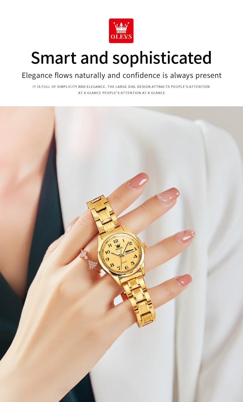OLEVS 5567 Luxury Quartz Watch for Women Elegant Stainless Steel Waterproof Watches Luminous Week Date Ladies Dress Wristwatches