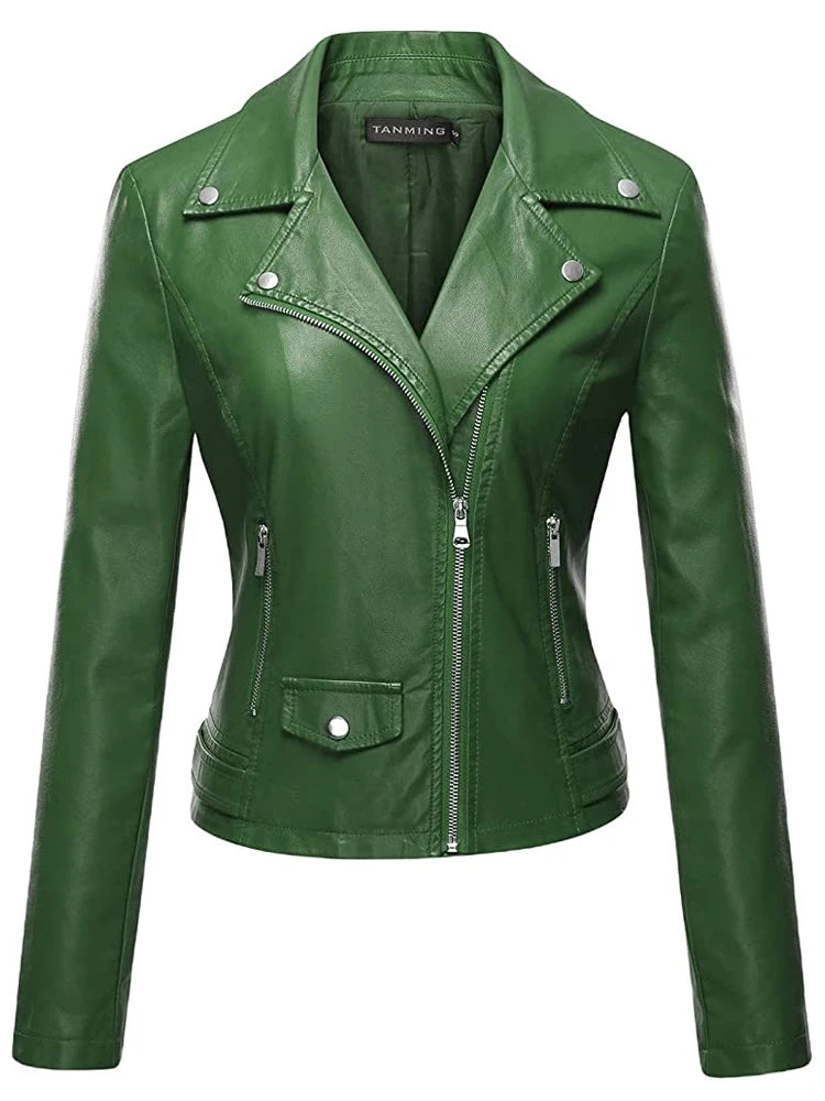 Spring and Autumn Pu Material Leather Jacket Fashionable Women's Leather Jacket Leather Jacket