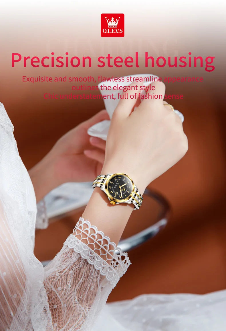 OLEVS 2910 Gold Luxury Brand Women's Watches Waterproof Luminous Wristwatch Date Original Certified Brand Quartz Watch for Lady