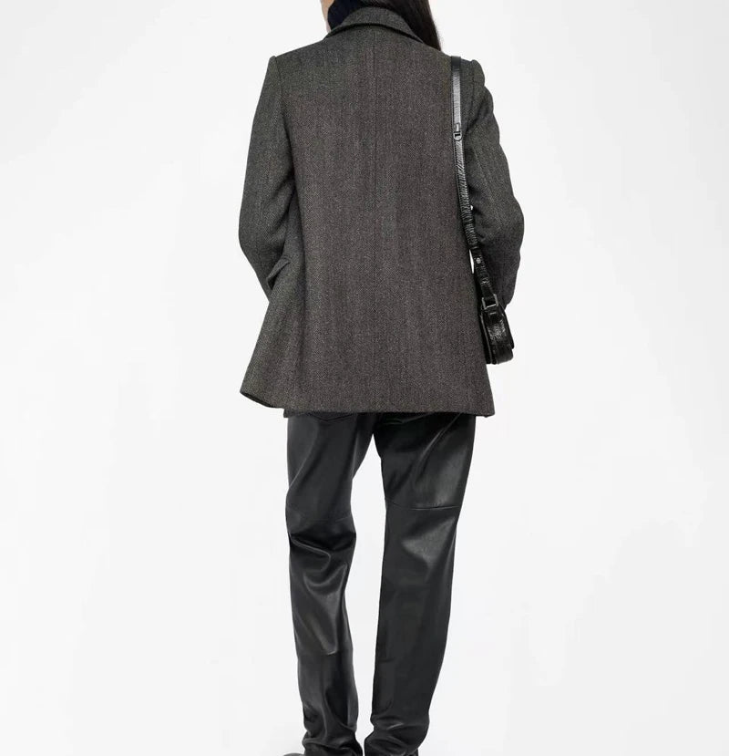 Autumn and winter new wool herringbone tweed blazer, slim fit with a British style, naturally structured texture