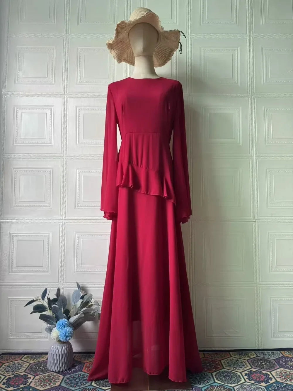 Maxi Dress Women Party Weeding Vestidos Largos Ruffle Round Collar Slim Fit 2025 Autumn Female Elegant Sweet Long Dresses abaya