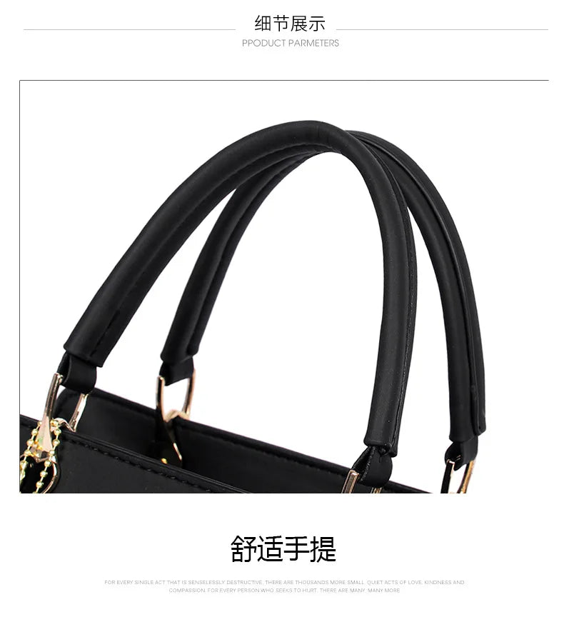 Black Leather Casual Tote Bag