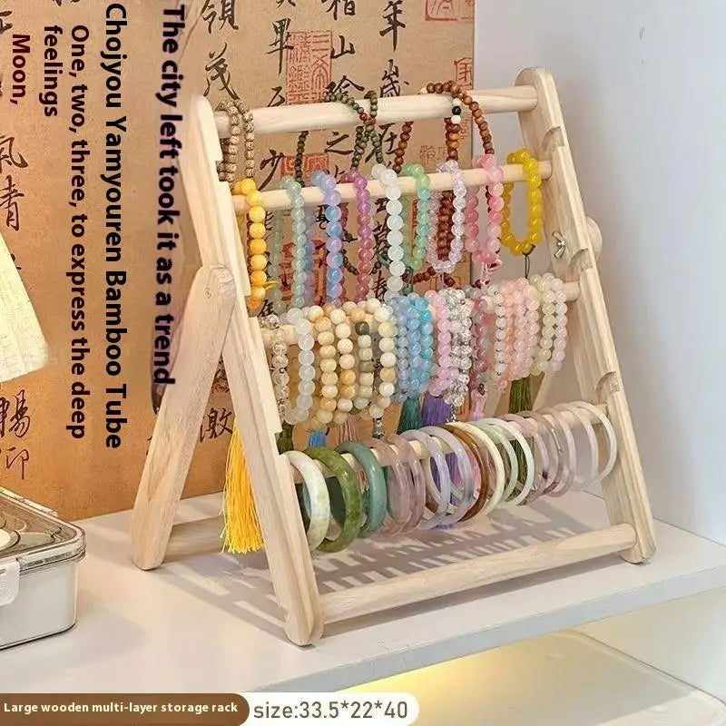 Wooden Headband Storage Rack Display Stand 2 Layer Home Use Hair Accessories Jewelry Headwear Exhibition Rack Jewelry Storage