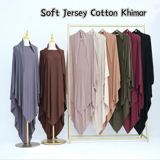 Jersey Cotton Khimar Muslim Women Long Hijab Scarf Eid Djellaba Ramadan Islam Clothing Prayer Garment Burqa Niqab Abaya Robe New