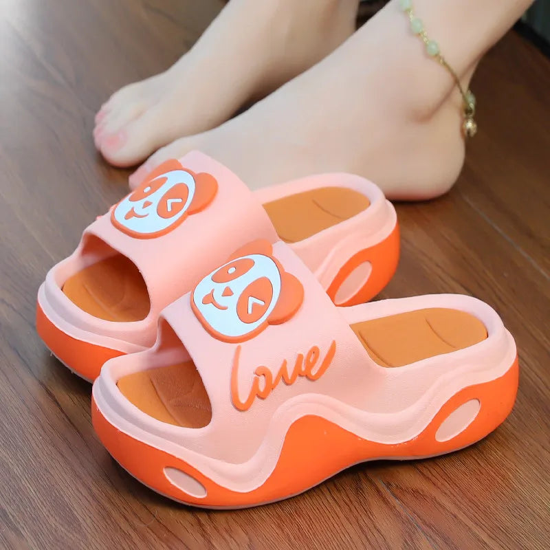 Girls platform slides beach chunky slipper animal flipflops High heel panda slipper women summer height increasing shoes youth